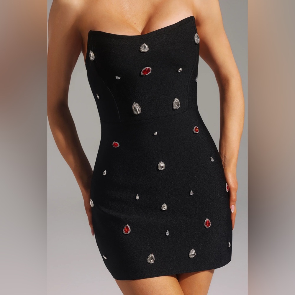 Bandage Black Dress with Red and Silver Embellishments